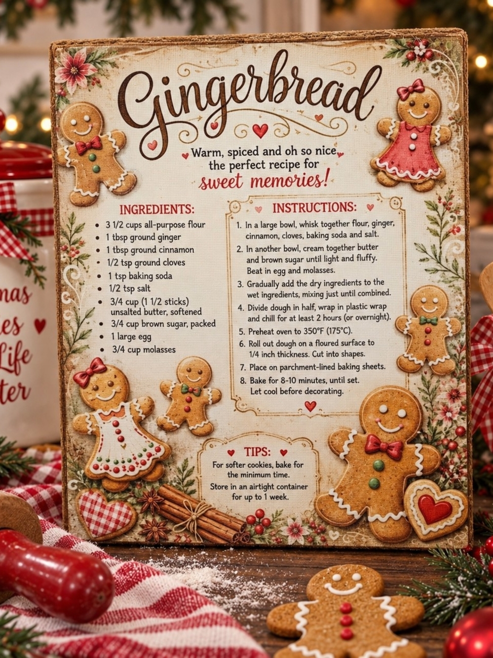 Hand Crafted Gingerbread And Pumpkin Pie Double Sided Recipe Plaque